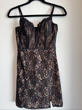 Urban Outfitters Black Lace Chemise with Nude Lining